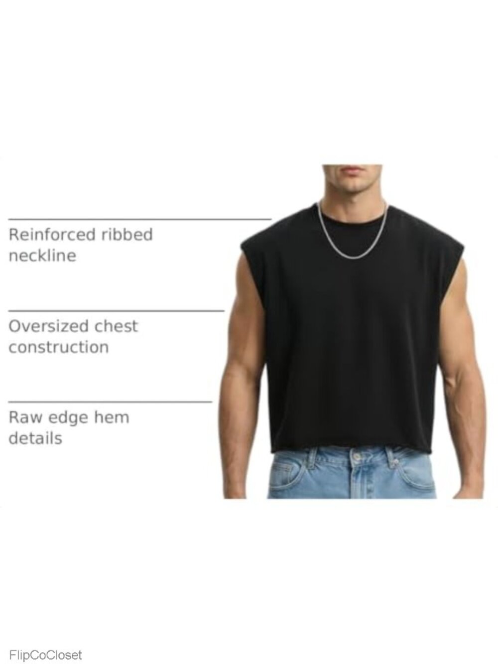 Men's Cropped Boxy 320GSM French Terry Sleeveless Tee Raw Hem Streetwear - Picture 3 of 6